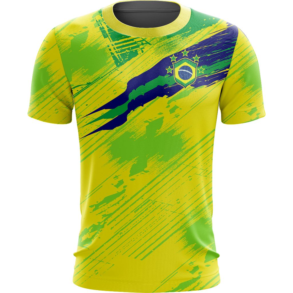 Camiseta Personalizada do Brasil Futebol Verde e Amarela Detalhes Azuis Torcedor 2026 20