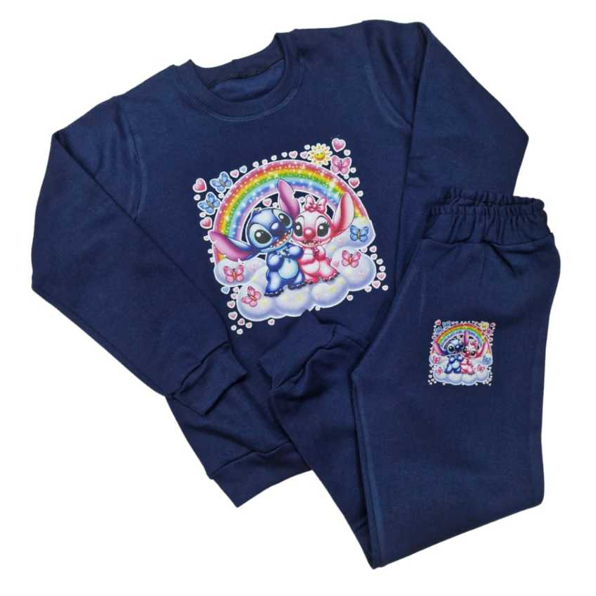 Conjunto de moletom infantil flanelado quentinho - Stitch Angel Feminino de 01 a 12 anos.