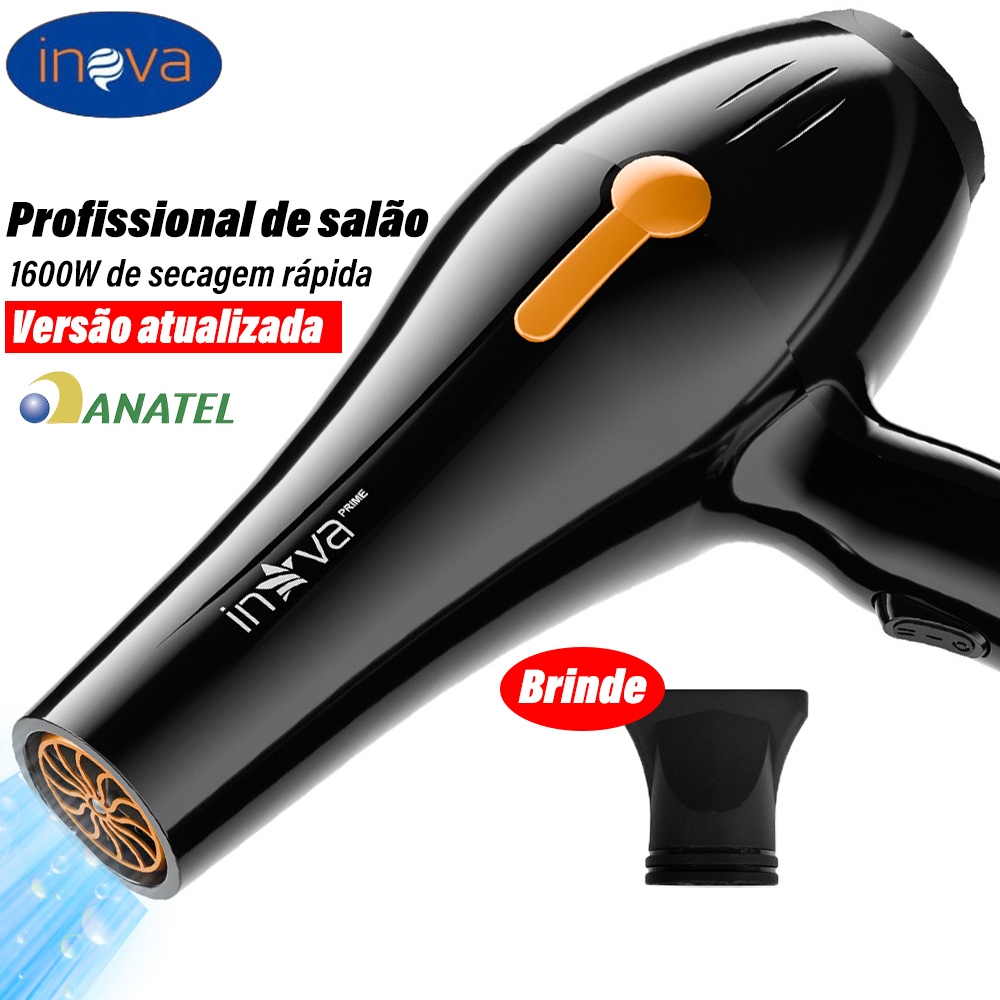 Secador De Cabelo Inova de Alta Velocidade Style Profissional Original 1600W com Secagem Rápida Preto Hair Dryers