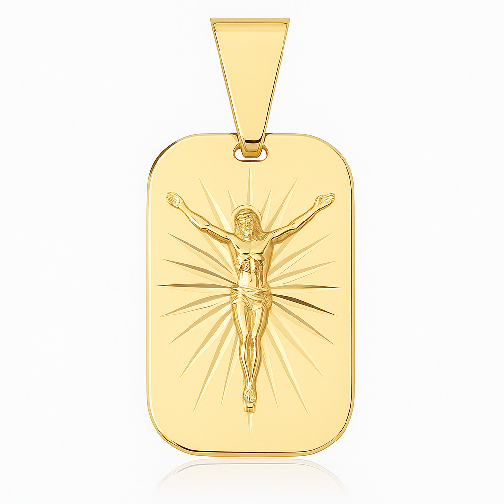 Pingente Jesus Cristo Placa Banhado a Ouro 18k Unissex Medalha Religiosa Elegante Fé