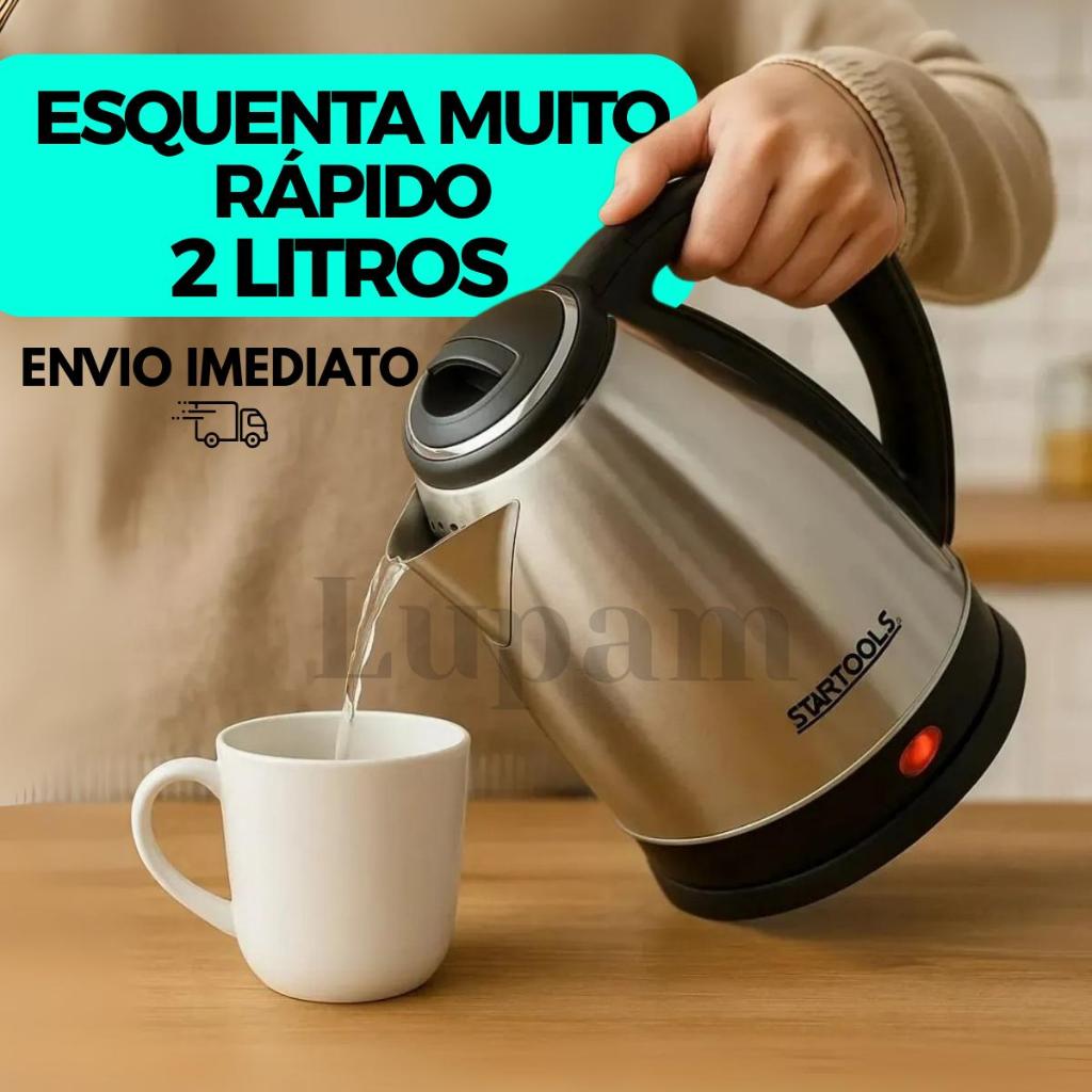 Chaleira  Elétrica Jarra Inox Prateada 2 Litros Café Chá Cozinha Desligamento Automático - 110V