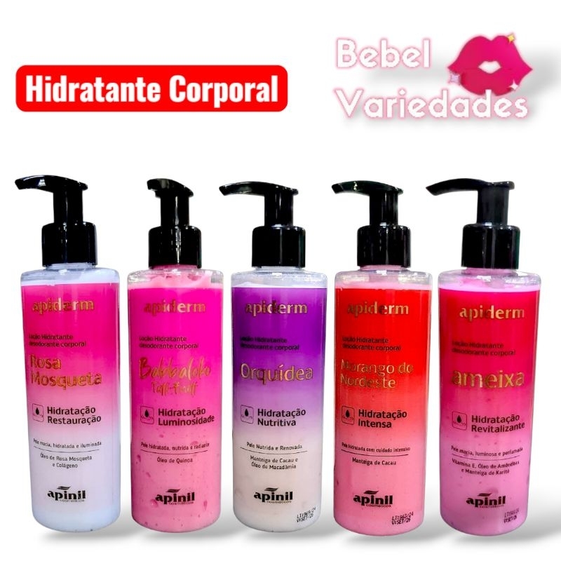 Loção Hidratante Corporal Apinil Variados Aromas | Orquídea, Morango do Nordeste, Ameixa, Babbaloko, Rosa Mosqueta 180g