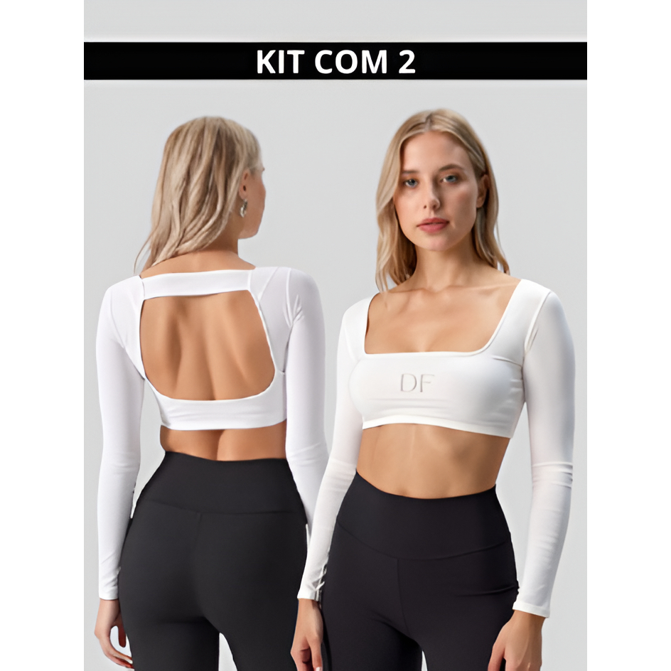 Kit Com 2 Top Cropped Feminino Fitness Costas Aberta Manga Longa Academia em Oferta na Shopee
