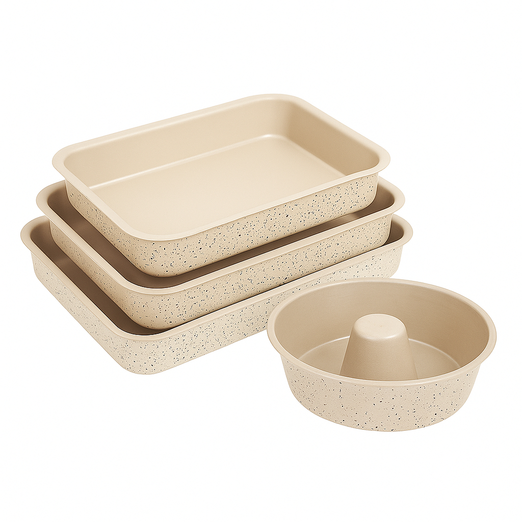 Conjunto de assadeiras 4 peças retangular e redonda tubo 21 cm
