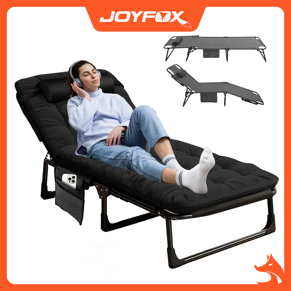 Cama Cadeira Dobrável Portátil de Camping 194x70cm com Colchão Removível Suporta até 200kg JOYFOX