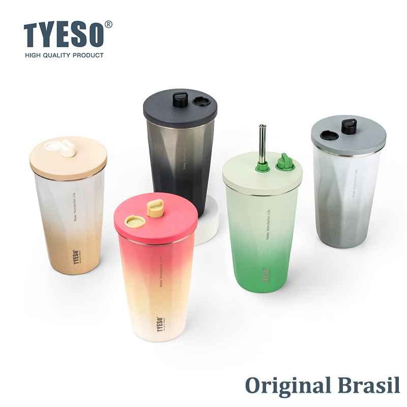 TYESO Copo com Canudo de Aço Inoxidável Garrafa Térmica 600ML Mantém 2-8h Gelado em Oferta na Shopee