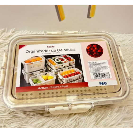 Organizador de Geladeira Com Escorredor Cesto Tampa Trasparente Multiuso Alimentos Verduras