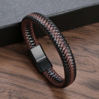 Pulseira de couro masculina com fecho magnético de liga, pulseira de presente tecida à mão em Oferta na Shopee
