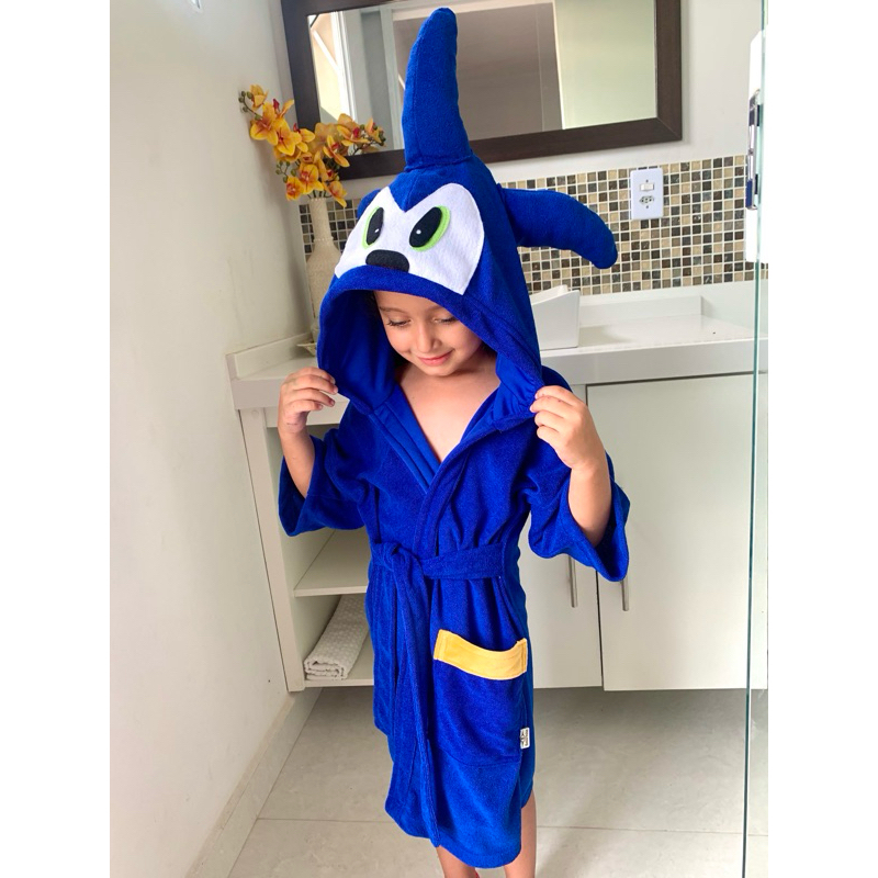 Roupão Infantil Sonic Azul – Conforto e Velocidade para Pequenos Fãs em Oferta na Shopee