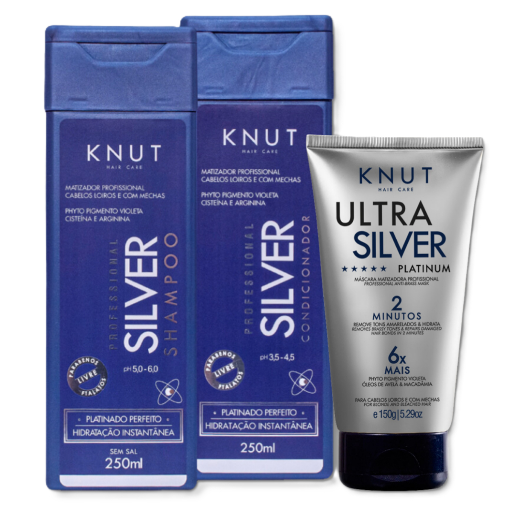 Kit Shampoo + Condicionador + Matizador Knut Silver - Efeito Matizador Profissional