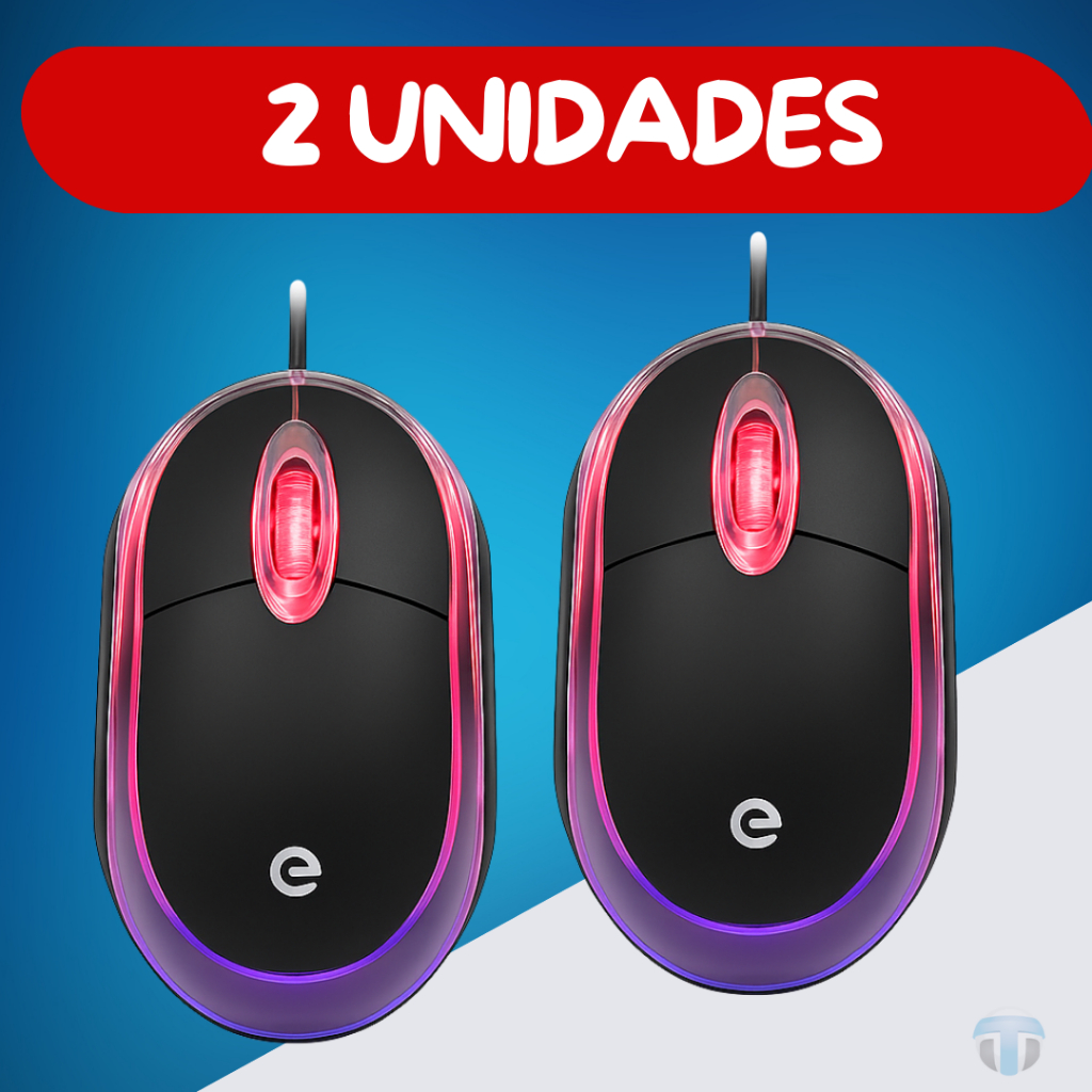Kit 2 Unidades Mouse USB Óptico Com Fio