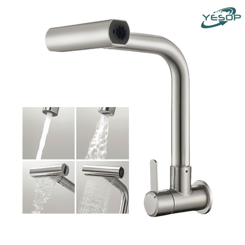 Torneira Gourmet De Cozinha Para Parede 4 Jatos Rotativa Cor Prata Escovado Yesop em Oferta na Shopee