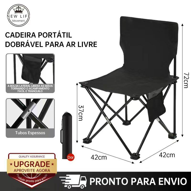 Cadeira dobrável com bolsa de transporte para acampamento e pesca ao ar livre – Suporta até 150kg em Oferta na Shopee