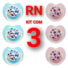 Kit com 3 Chupetas para Recém Nascido Bico Ortodôntico