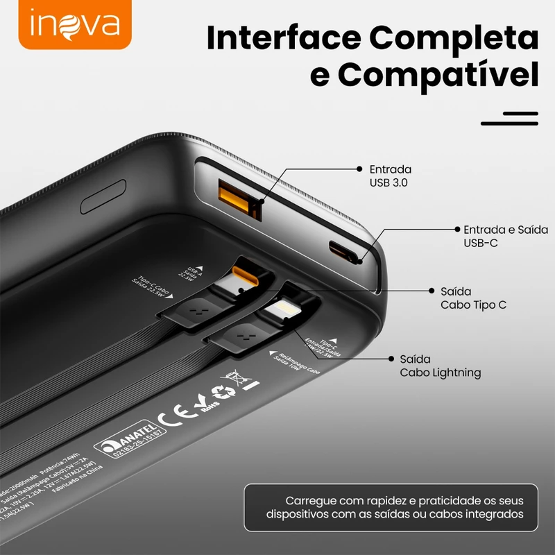 Power Bank Inova Turbo 20000mAh Carregador Portátil Universal Original — foto 5