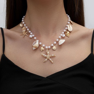 Colar concha de praia boêmia, pulseira feminina, imitação de pérola, estrela do mar corrente de cintura acessórios em Oferta na Shopee