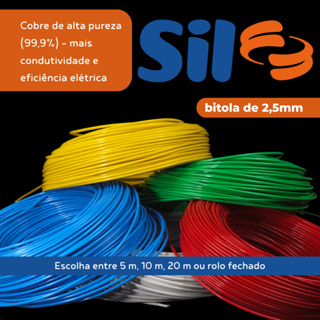 Cabo Fio Elétrico Flexível 2,5mm Cobre 20, 50 e 100 Metros Rolo Antichamas Resistente - SIL em Oferta na Shopee