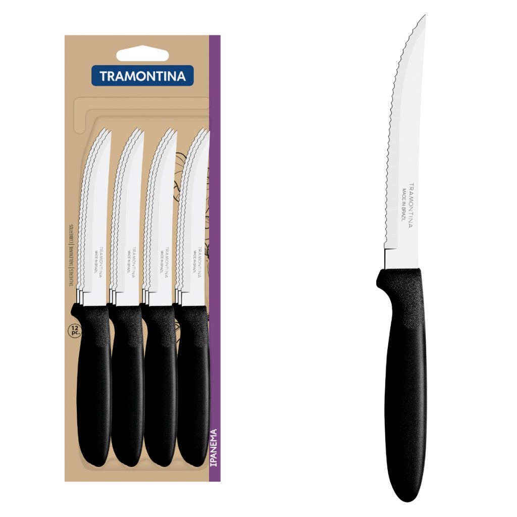12 Facas Churrasco Ipanema Preto Aço Inox - Tramontina