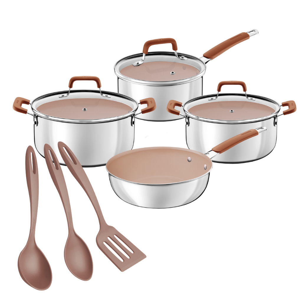 Tramontina Jogo de Panelas 7 Peças Indução Gás Conjunto de Panelas Revestido em Cerâmica Antiaderente em Oferta na Shopee