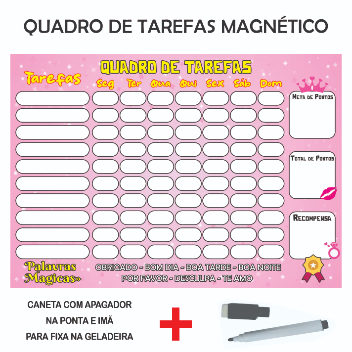Quadro de Rotina Infantil com Imã Quadro de tarefas diárias Infantil Incentivo Infantil Princesa