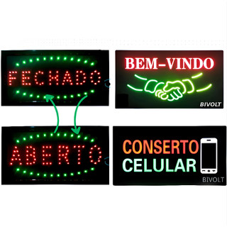 Placa Painel Letreiro Led Luminoso 110v/220v Aberto Bem vindo Conserto Celular Luz Iluminação Casa