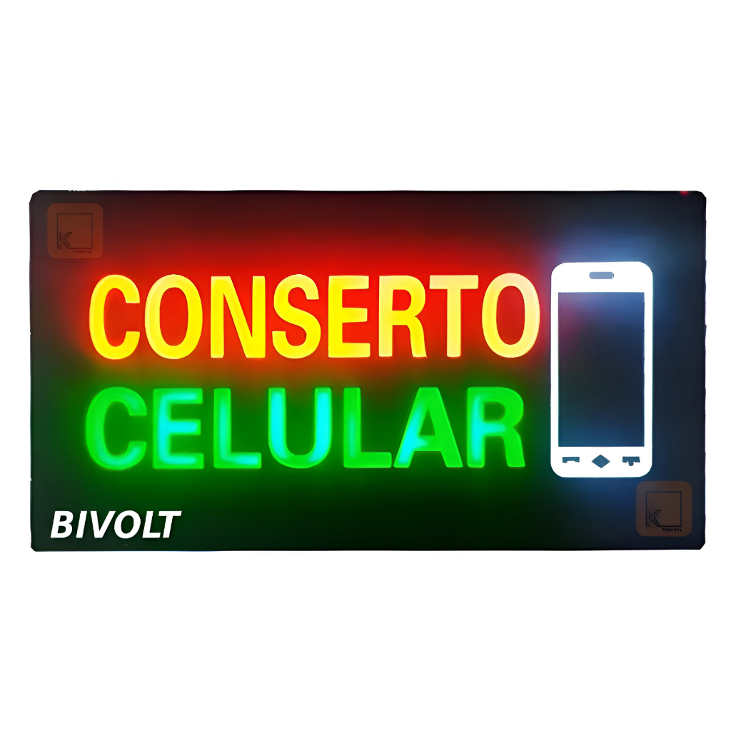 Placa Painel Letreiro Led Luminoso 110v/220v Aberto Bem vindo Conserto Celular Luz Iluminação Casa