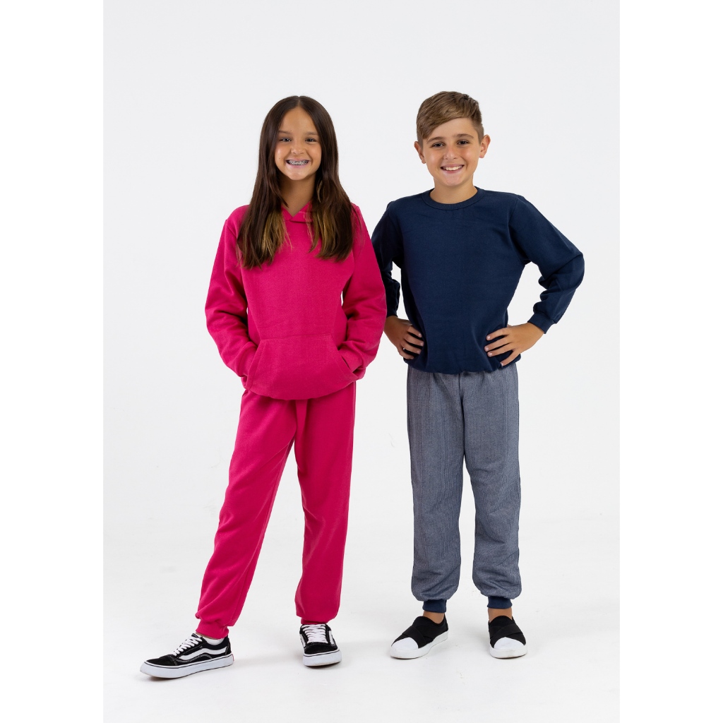 Kit 2 Conjuntos Moletom Peluciado Infantil Unissex Básico Sortido 2 ao 16
