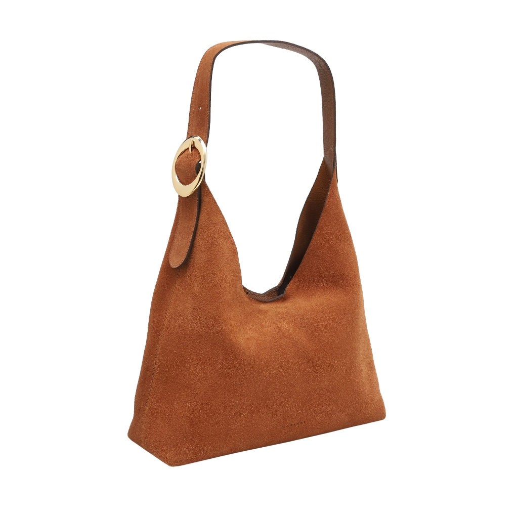 Bolsa Hobo Shoulder de Couro Suede Bovino Legítimo Mariart Cajuzinho