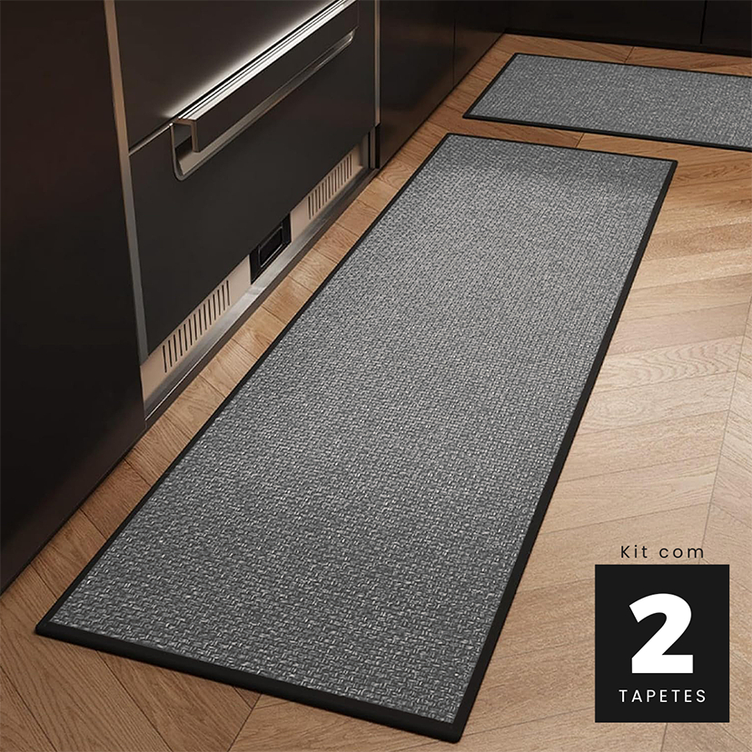Kit 2 Tapete de Cozinha Multi Gourmet e Lavanderia 50x70cm e 50x140cm Cinza Antiderrapante Kacyumara