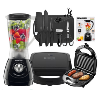 Kit Liquidificador Mondial Turbo + Sanduicheira Eletrica Grill 750w Preta E Facas 220V / 110V em Oferta na Shopee