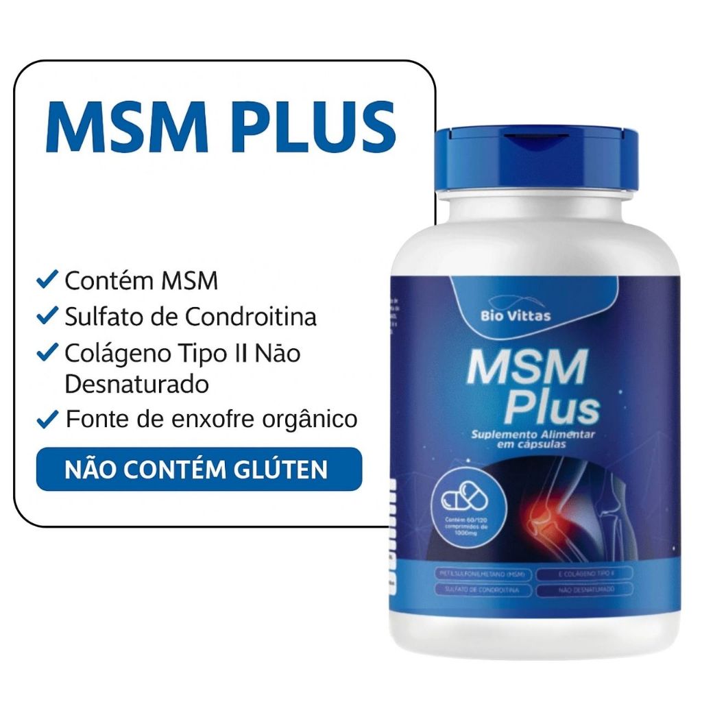 MSM Enxofre Orgânico + Sulfato de condroitina + Colágeno tipo 2 - 120 Comprimidos Bio Vittas