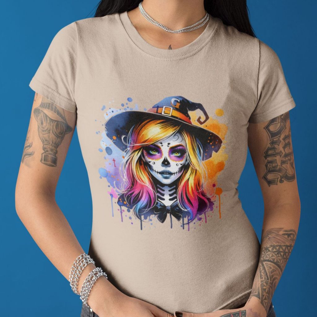 Camiseta Feminina Baby Look Algodão Premium Estampa Cartoon Bruxa Halloween Manga Curta Plus Size em Oferta na Shopee