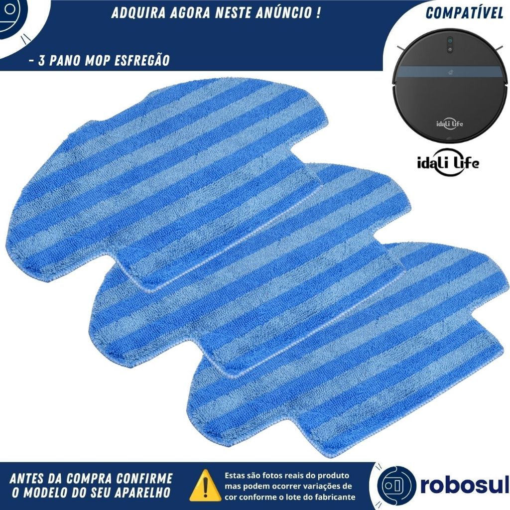 Kit 3 Refil Pano Mop Esfregão Para Robô Aspirador IDALI LIFE