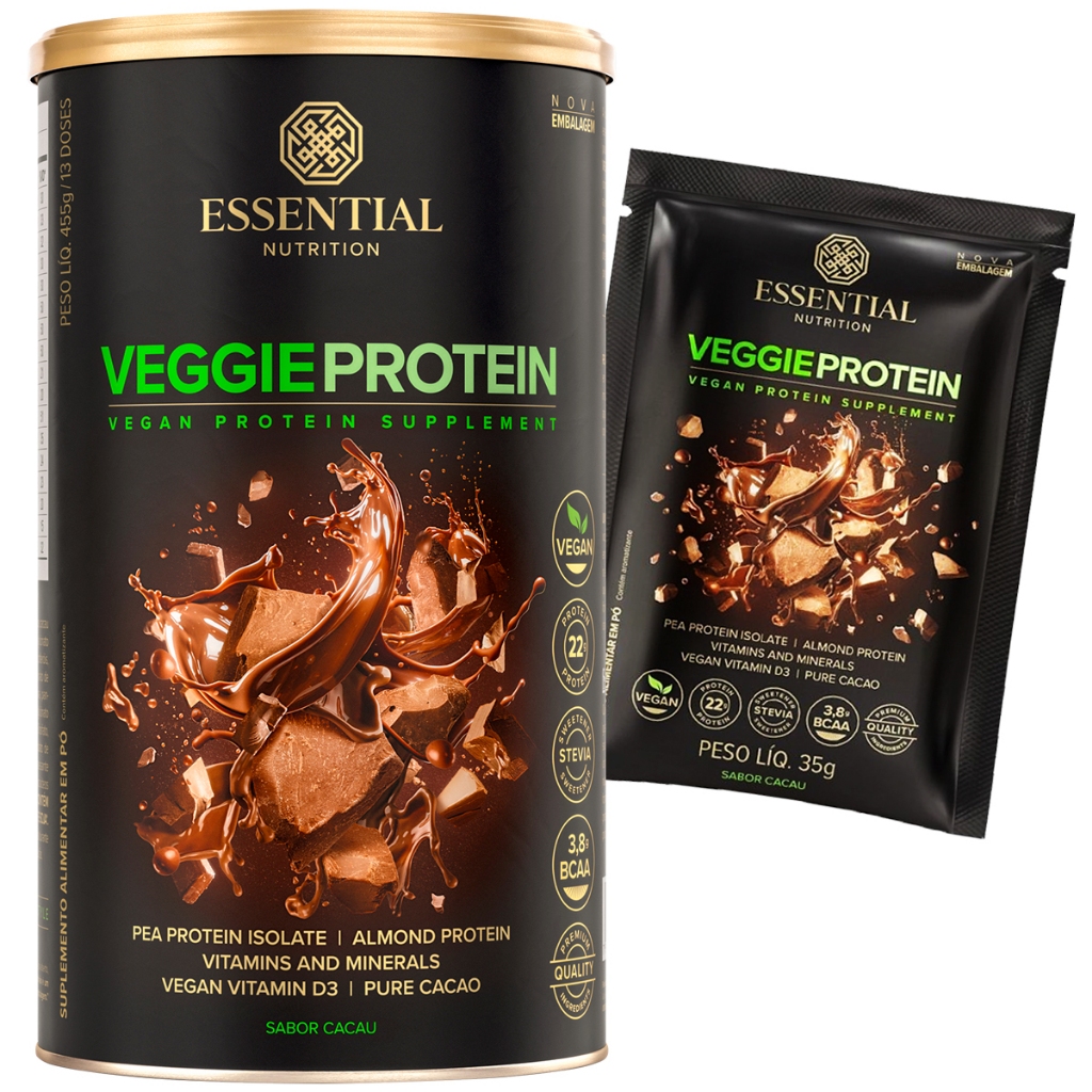 Veggie Protein Cacao Essential Nutrition 455g Ganhe Brinde