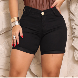 Bermuda Meia Coxa Feminina Cintura Alta com Lycra Empina Bumbum jeans Cos Alto Casual Elegante em Oferta na Shopee