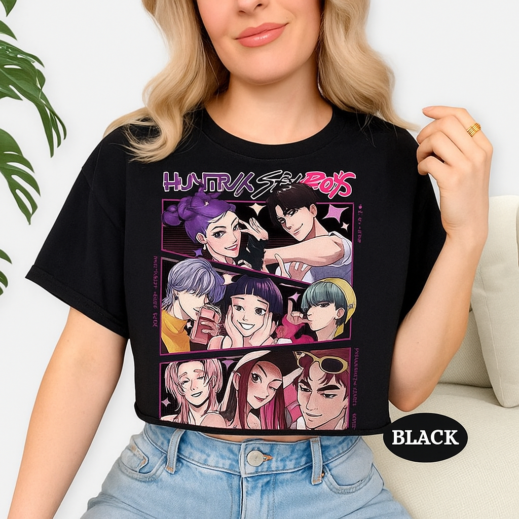 Croped Oversized de Algodão Estampa K-Pop T-Shirt Huntrix Blusa Streetwear Envio Hoje