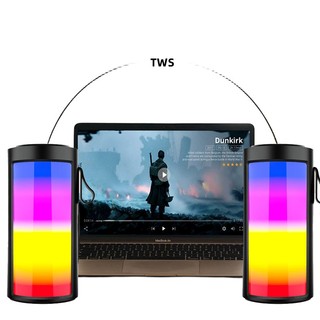 Caixa de som Portátil Bluetooth RGB 10W TWS 5.0 BT/USB/TF/FM/TWS/RGB IPX4 P/Festa ao Ar L…