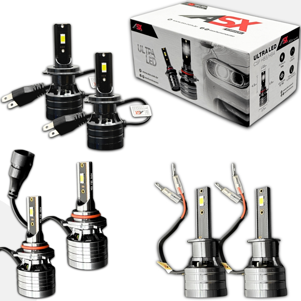 Lampada ultra led h7 h1 hb4 asx 10000lumens 6000k 3 Pares 70w em Oferta na Shopee
