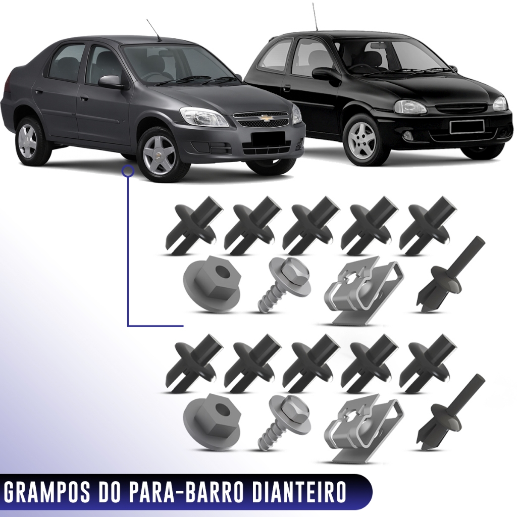 Kit 18 Grampos Fixação Parabarro Celta Prisma 2001 a 2012