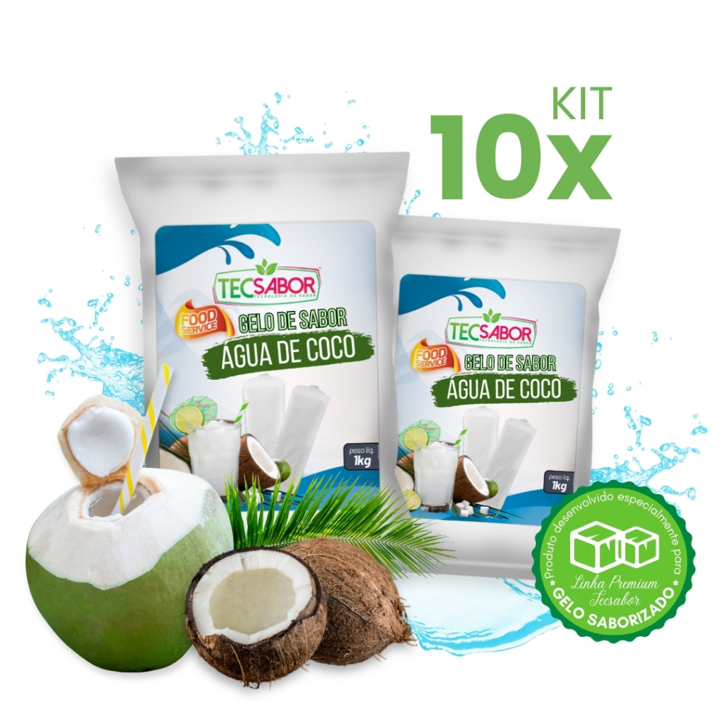 Kit 10x Base Aroma Gelo de Sabor Água de Coco - Os Mais Vendidos Rende 50L 90L e 100L Tecsabor