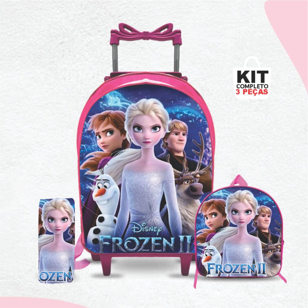Kit mochila escolar Frozen com lancheira e Estojo - com Rodinhas - Menina-Feminino