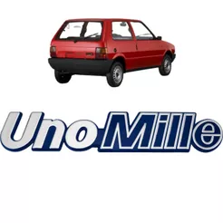 Emblema Letreiro Uno Mille Uno 1984 a 1995 Cinza e azul