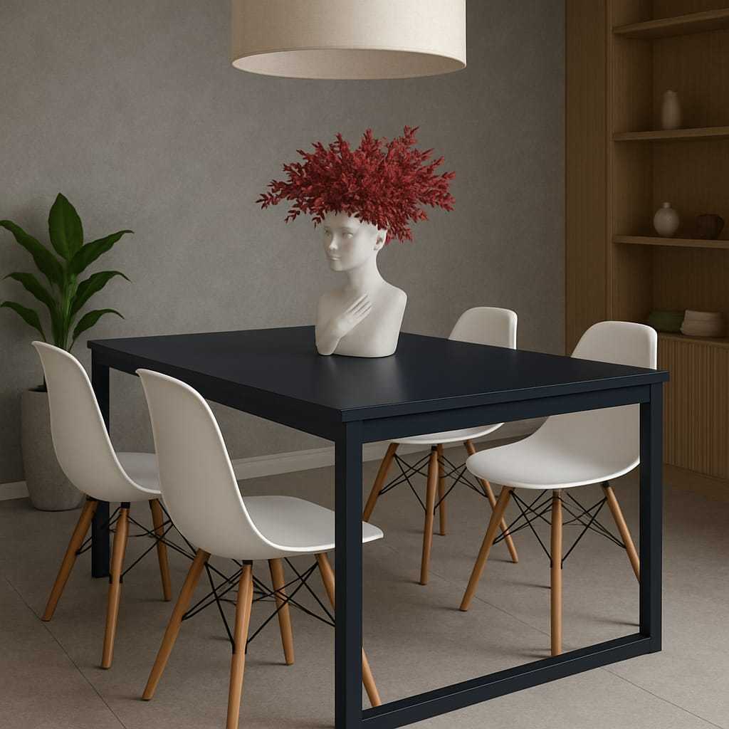 Mesa Retangular Estilo Industrial 120x80 cm com 4 Cadeiras Eames – Ideal para Sala de Jantar