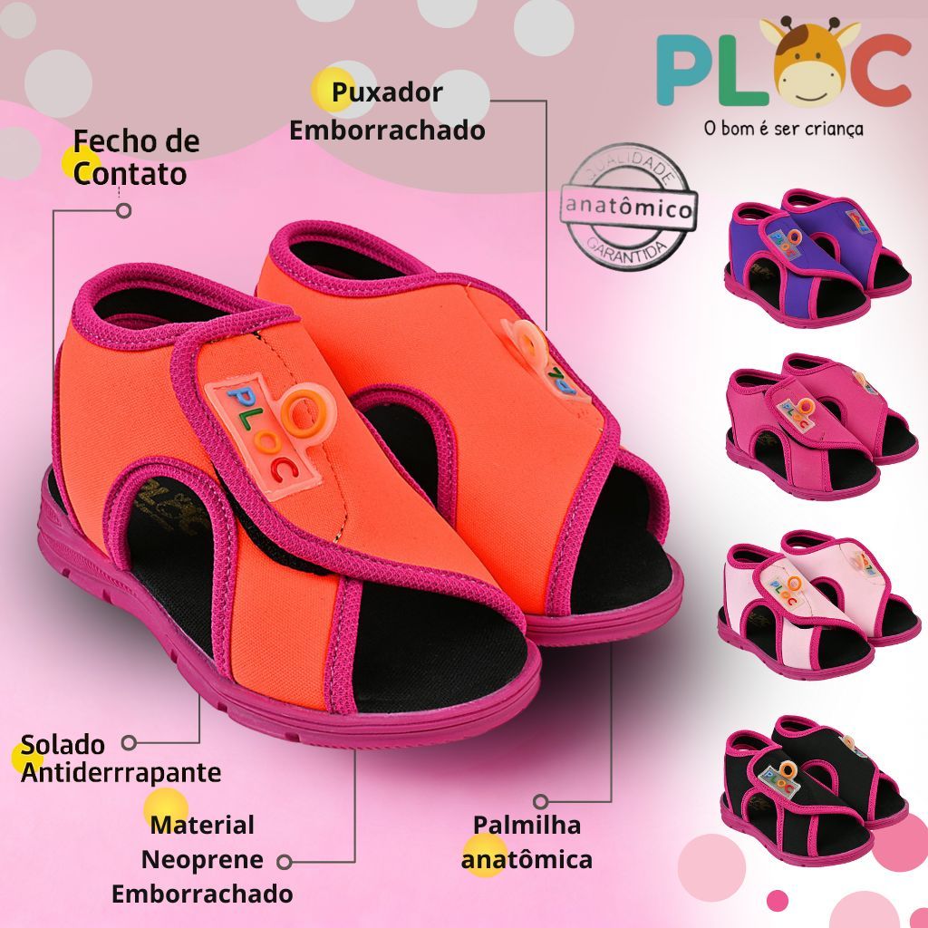 Papete Sandália Infantil Esportiva Casual Chinelo Calce Fácil Leve Respirável Ploc - Menina - PAP03 em Oferta na Shopee
