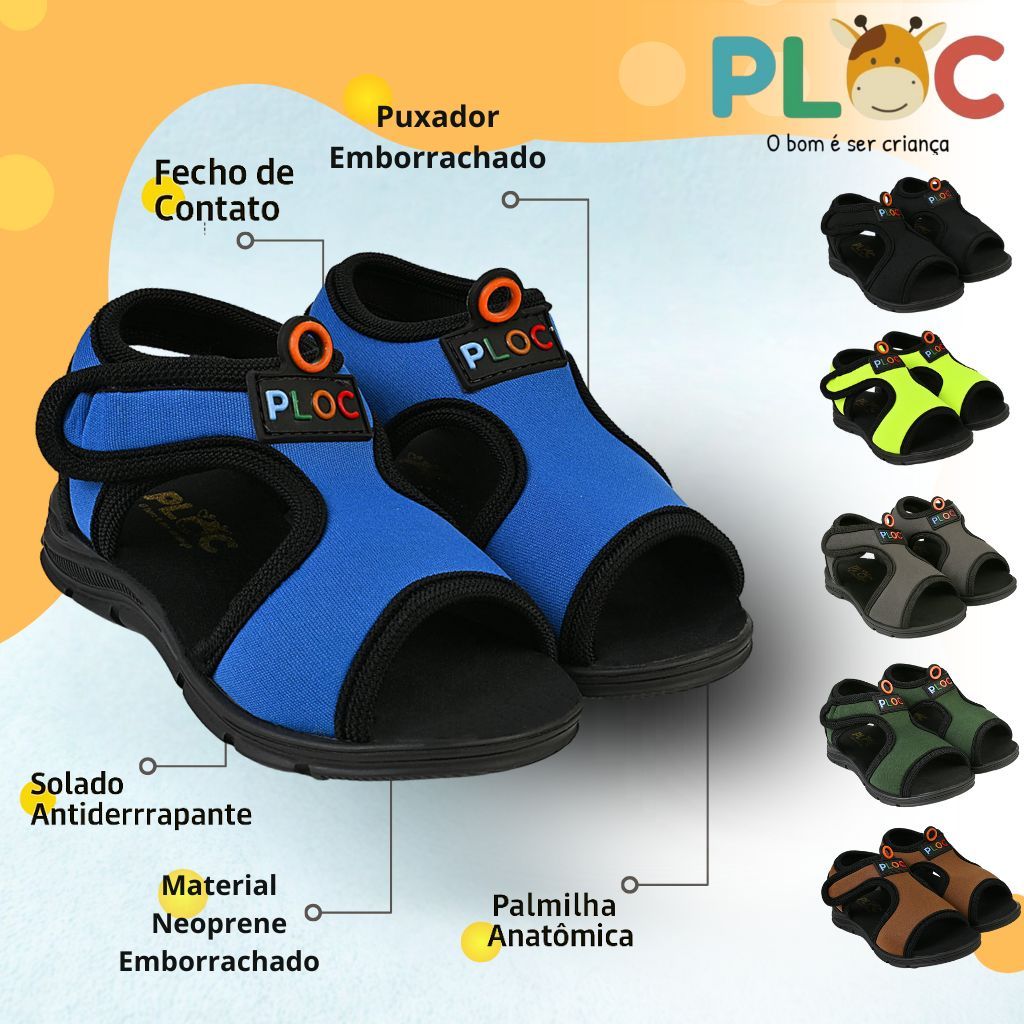 Papete Sandália Infantil Esportiva Casual Chinelo Calce Fácil Leve Respirável Ploc - Menino - PAP02 em Oferta na Shopee