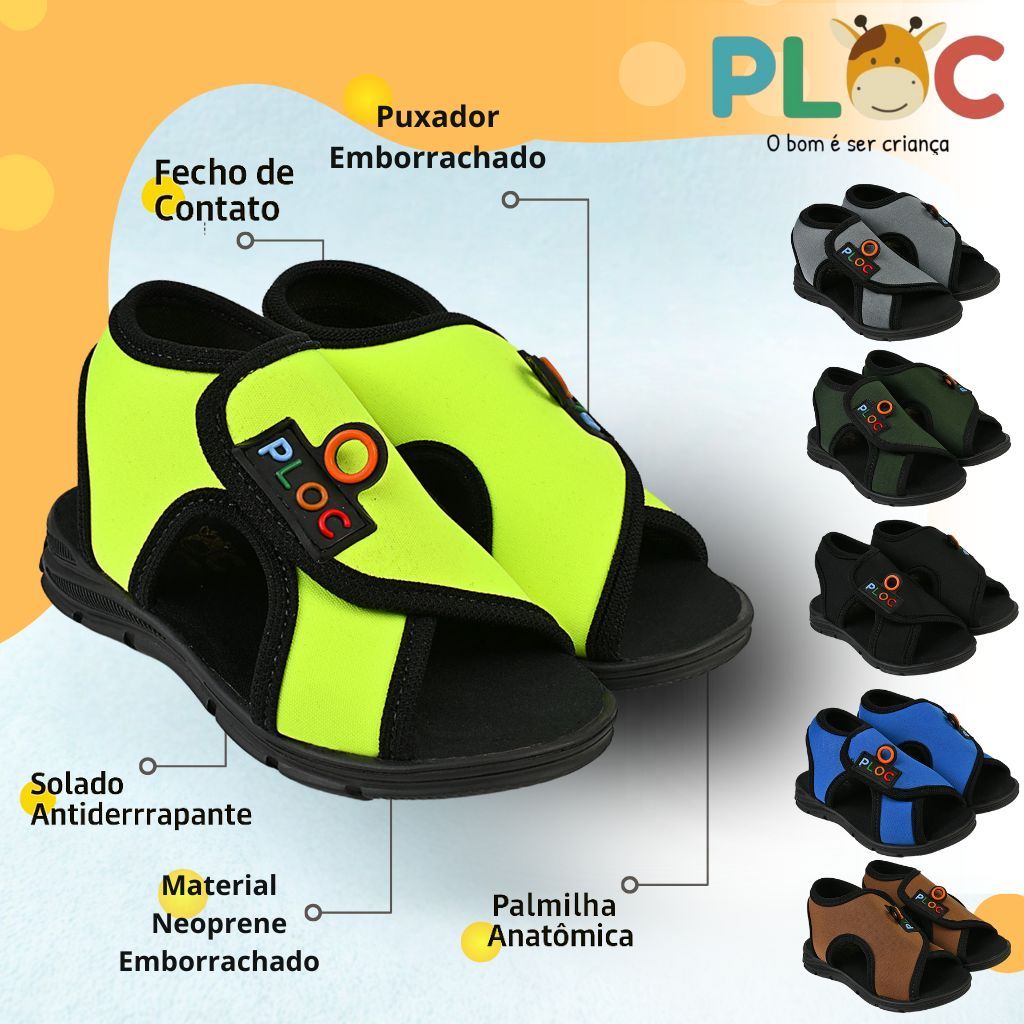 Papete Sandália Infantil Esportiva Casual Chinelo Calce Fácil Leve Respirável Ploc - Menino - PAP03 em Oferta na Shopee