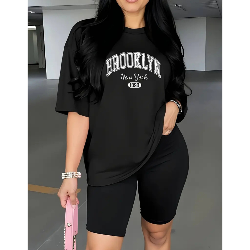 Camiseta Feminina New York Oversized Streetwear Brooklyn Lançamento Camiseta 100% Algodão 30.1