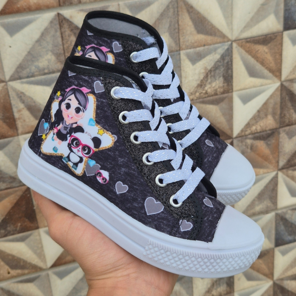 Tênis Infantil Feminino Casual Panda Menina Cano Baixo E Botinha