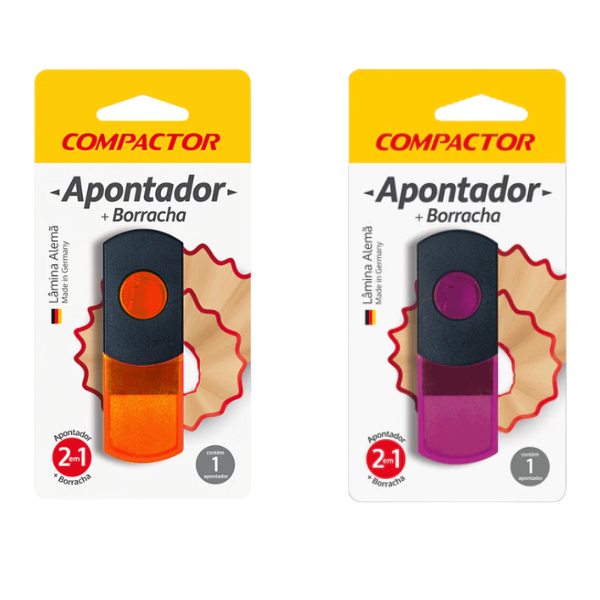 Apontador 2 em 1 com Borracha - Blister em Oferta na Shopee