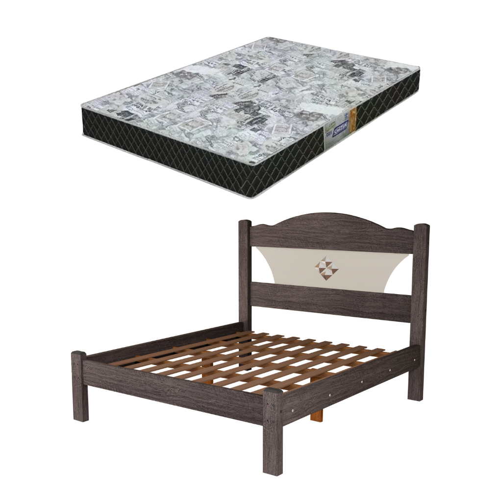 Cama Casal Julia 100% Mdf - Estrado 100% Madeira Carmolar Mocaccino + Colchão  Gazin 1,38x1,88 D23